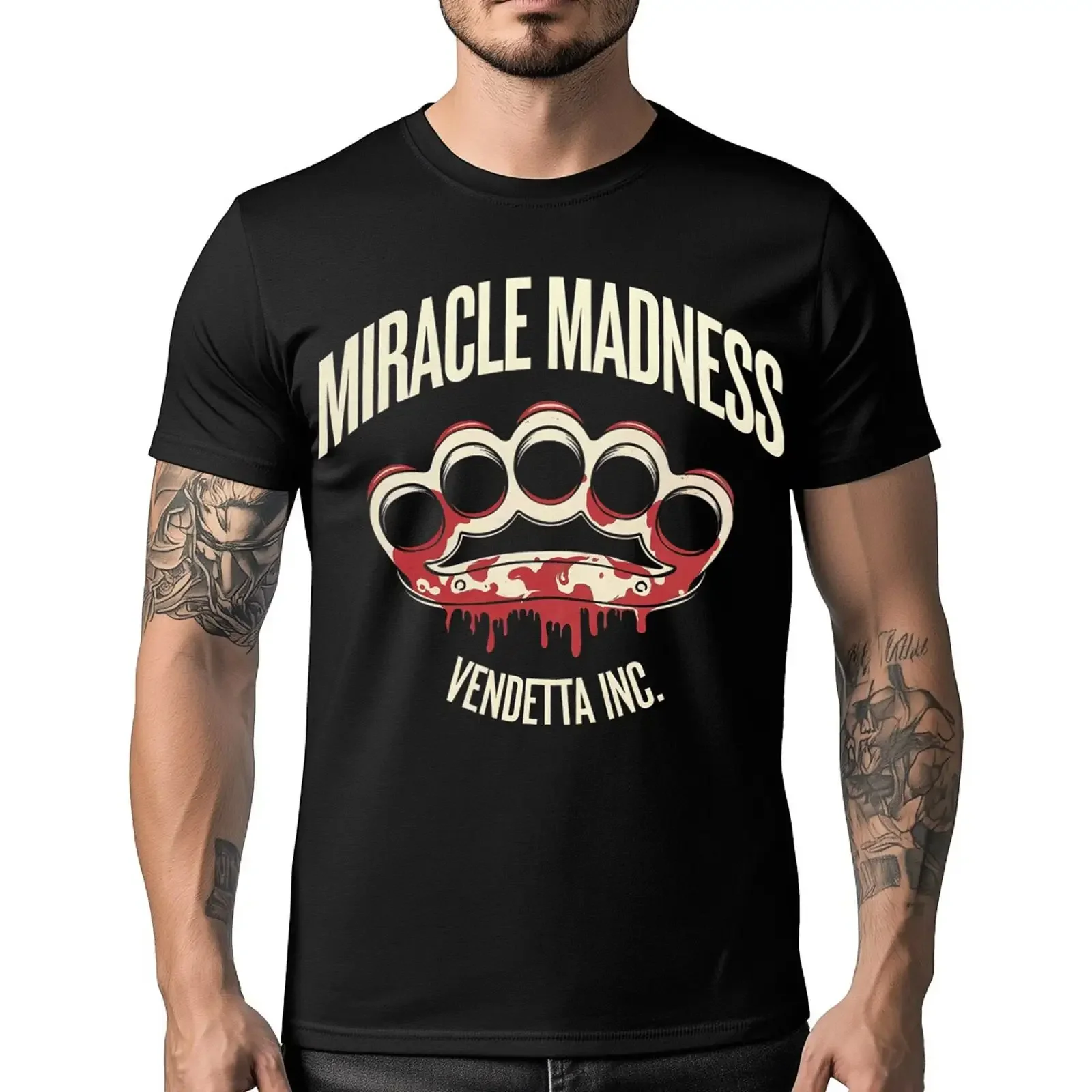 Vendetta Inc Men's T Shirt Miracle Black VD 1519 Brass Knuckles Cotton vintage Washed Slightly Soft Breathable designer clothes