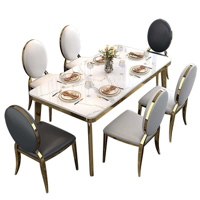 

rock slab dining table and chair combination household small apartment high-end rectangular modern simple marble