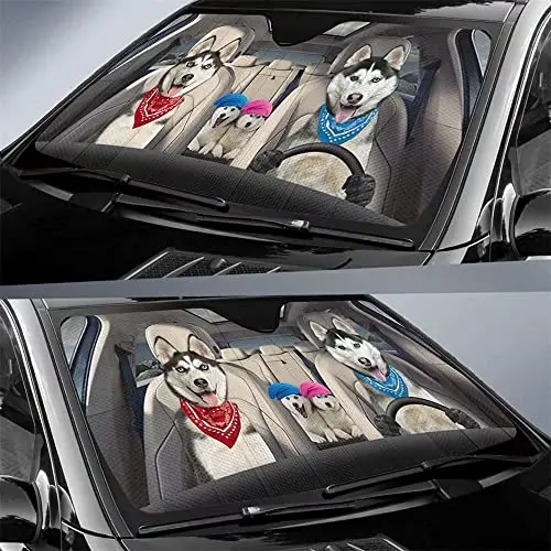 Huskie Dog Driver Sun Shade Siberian Husky Dog Vehicle Shield Car Sun Reflector,Pet Dog Anti-Sunlight Auto Front Window