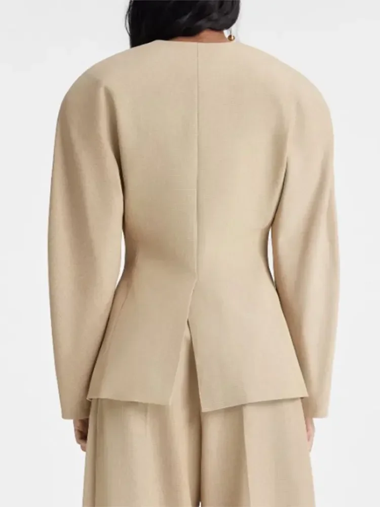 Veste à simple boutonnage imbibée pour femme, manteau à manches longues, poches, streetwear chic, monochromatique, col en V, mode pour femme, automne, 2024, 2024