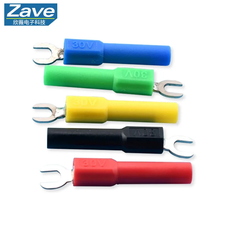 26.450 U-Type Fork Pure Copper Nickel-Plated Banana Plug, 4MM Opening with Y-Shaped Jack Tab (Red/Black/Yellow/Green/Blue)