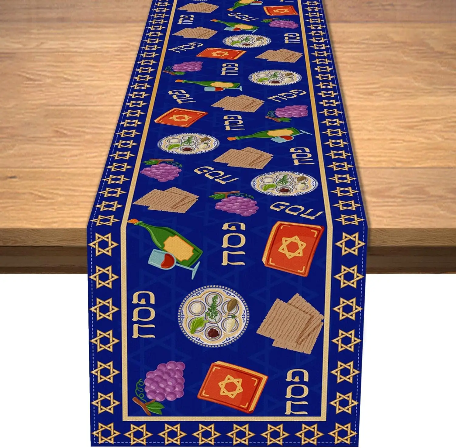 Happy Passover Linen Table Runner Jewish Holiday Party Washable Kitchen Home Dining Table Runner Mantle Fireplace Decorations