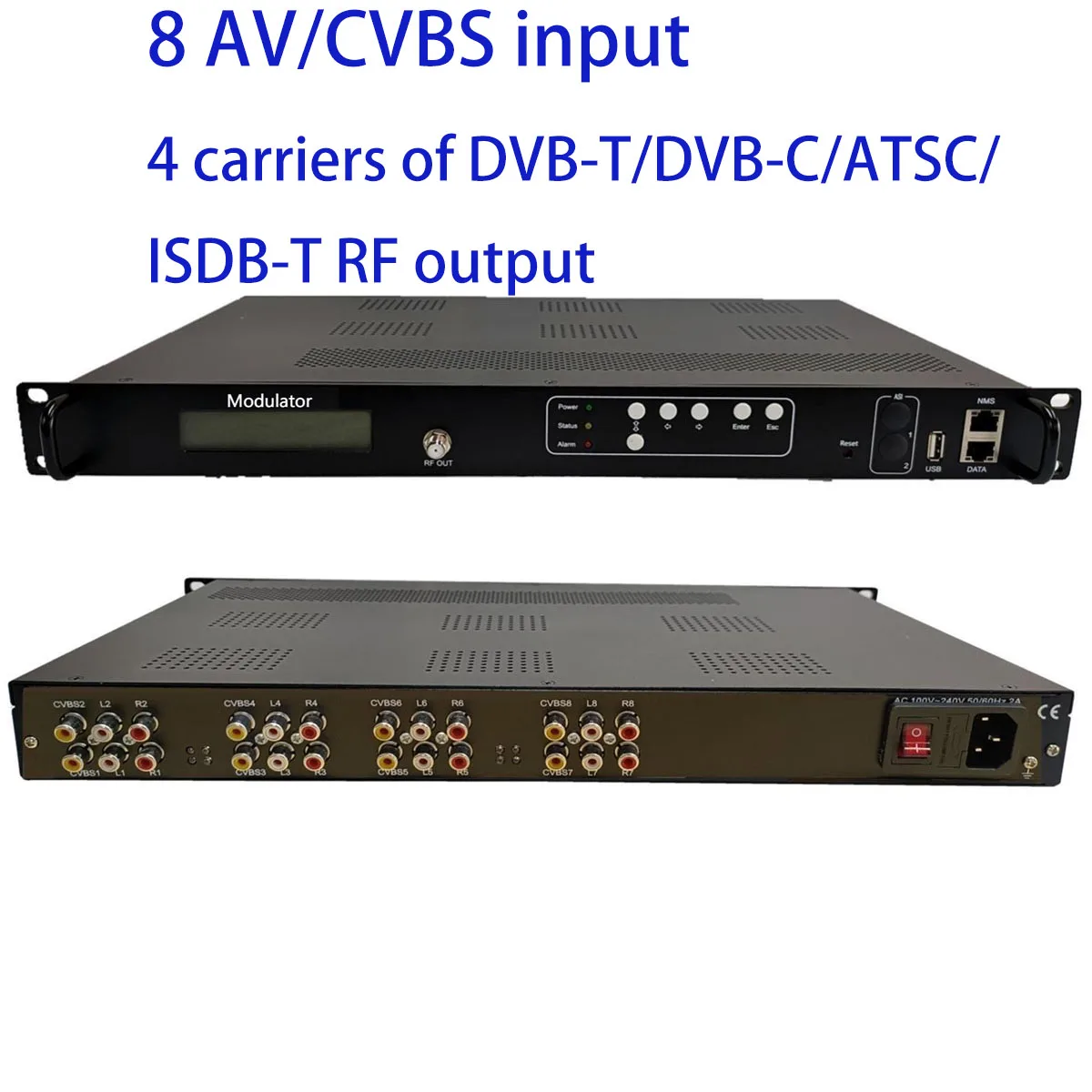 4 transponders, 4/8 CVBS to DVB-C/DVB-T/ISDB-T/ATSC encoder modulator Digital TV Headend, RF QAM  Modulator, ATSC catv modulator