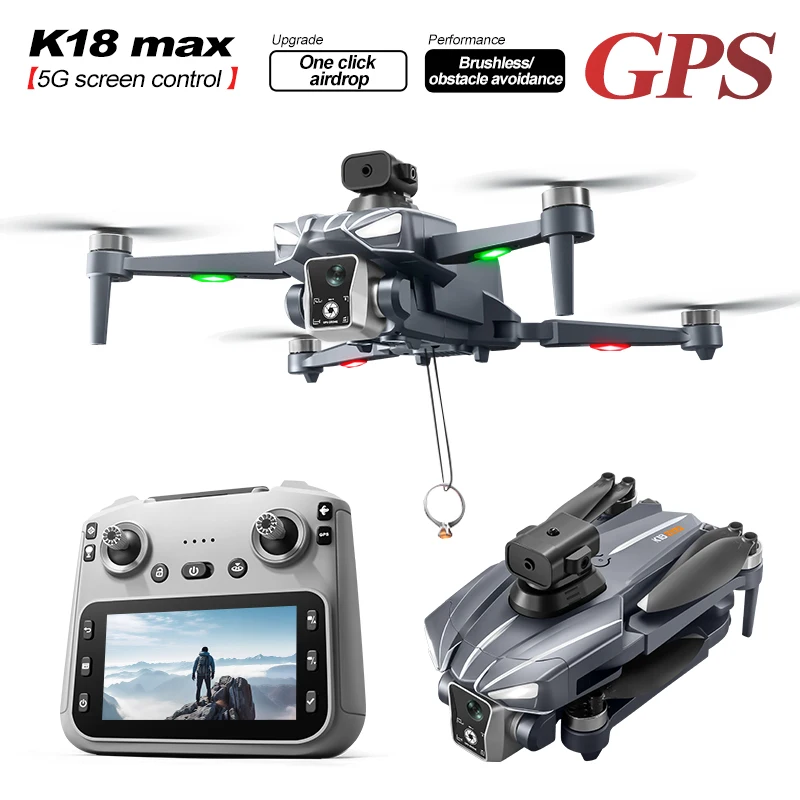 K18 Max 8K Cámara Profesional Drone 360 °   Motor sin cepillo de disparo panorámico 5G GPS para evitar obstáculos láser con control remoto de pantalla