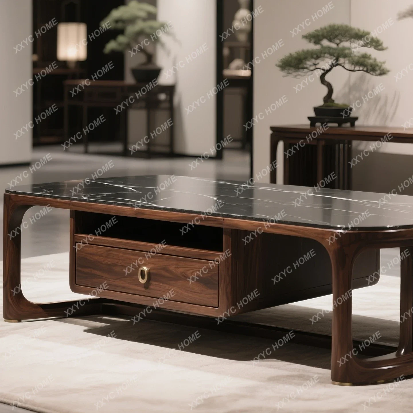 

solid wood rectangular coffee table black walnut simple modern light luxury rock slab coffee table
