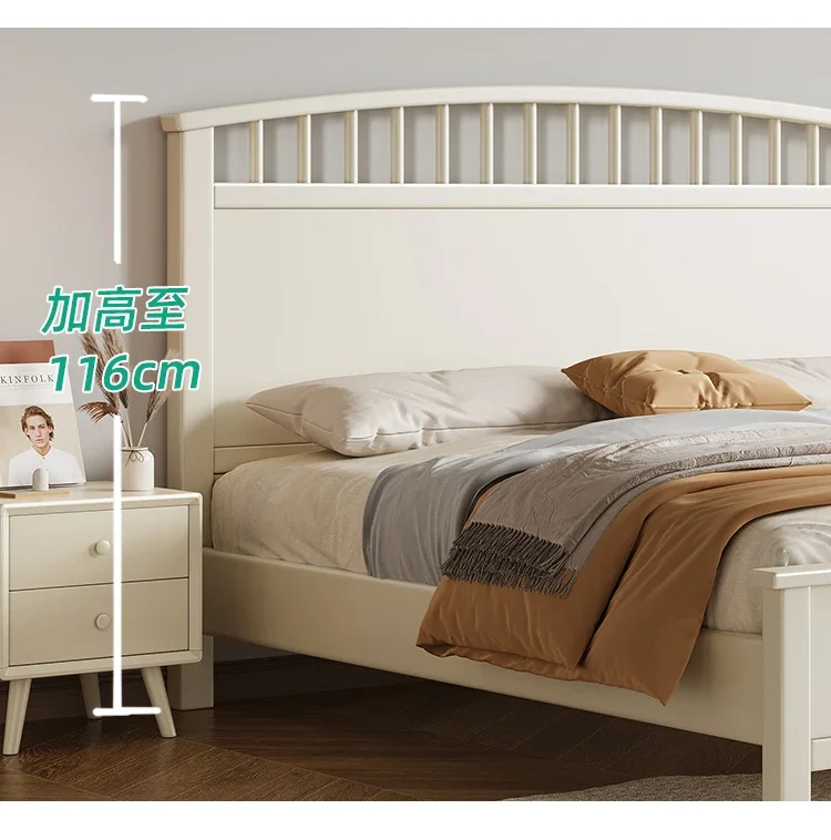 Customized Nordic white solid wood bed modern simple 1.8m double Windsor 1.5 single master bedroom princess high box storage