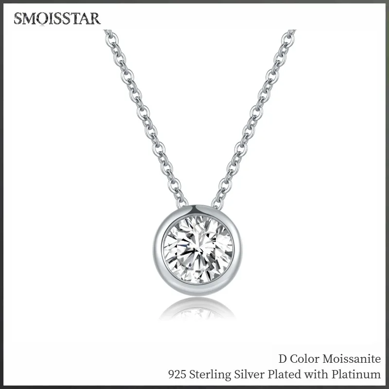 

GRA Certified 1 Ct Moissanite Round Cut Pendant Necklace 925 Sterling Silver 18K Rhodium & Gold Plated, D Color VVS1 Moissanite