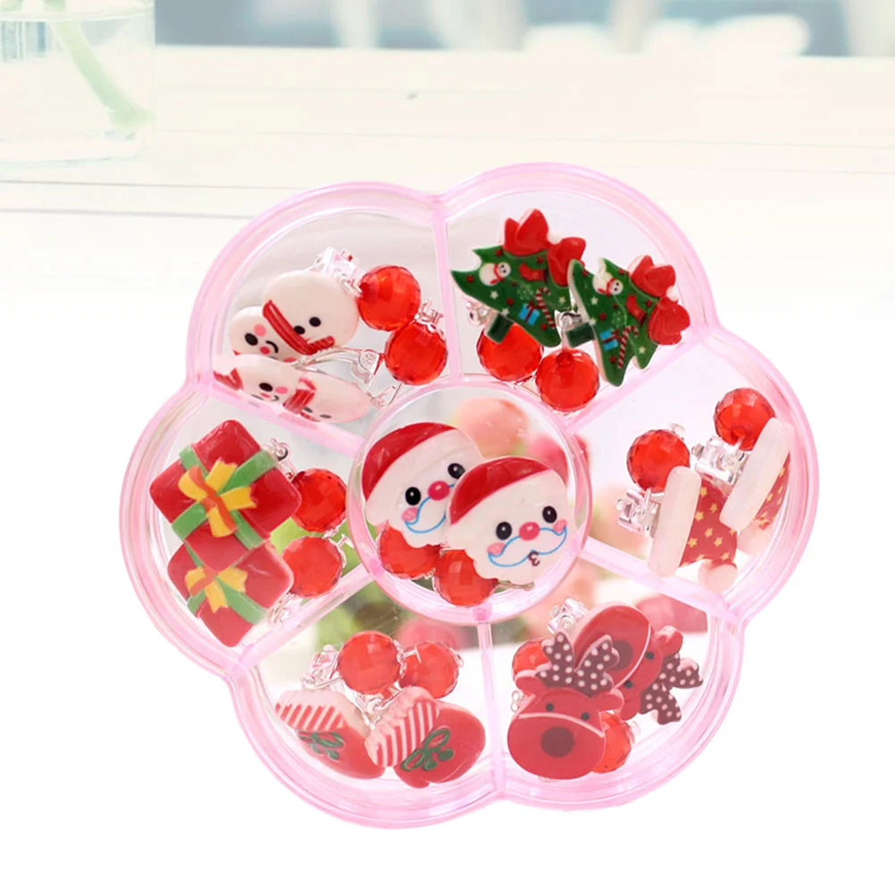 7 Pcs Clip on Christmas Ear Dangles Xmas Clips Perforation Little Girls Earring Child