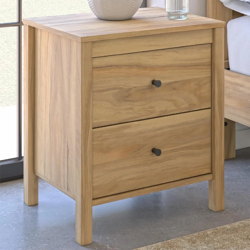 

24.37" Nightstand, Casual 2-Drawer w/Straight Legs, Fluted Nightstands with Deep Drawers, for Living Room, Hallway, Nightstand