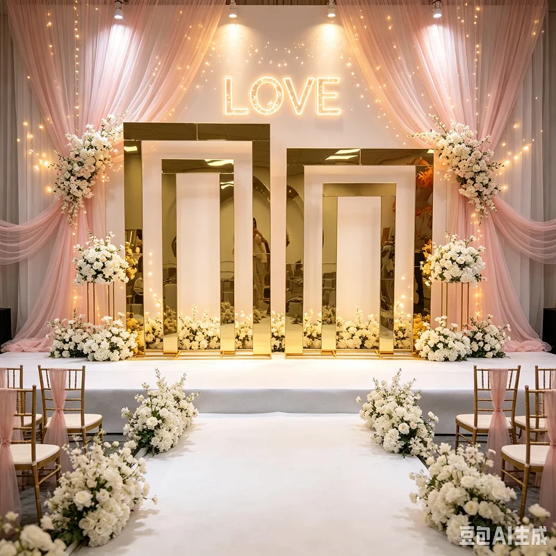 

Golden Stainless Steel Square Arch Wedding Stand Balloon Arch Background Frame New Hot-Selling Event Decoration Accessory