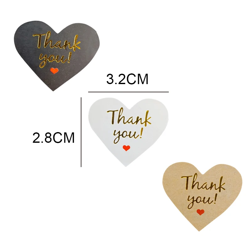 1000 Pcs/lot Cute Gilding Gold Heart Thank You Handmade Cake Packaging Sealing Label Kraft Sticker Baking DIY Gift Stickers