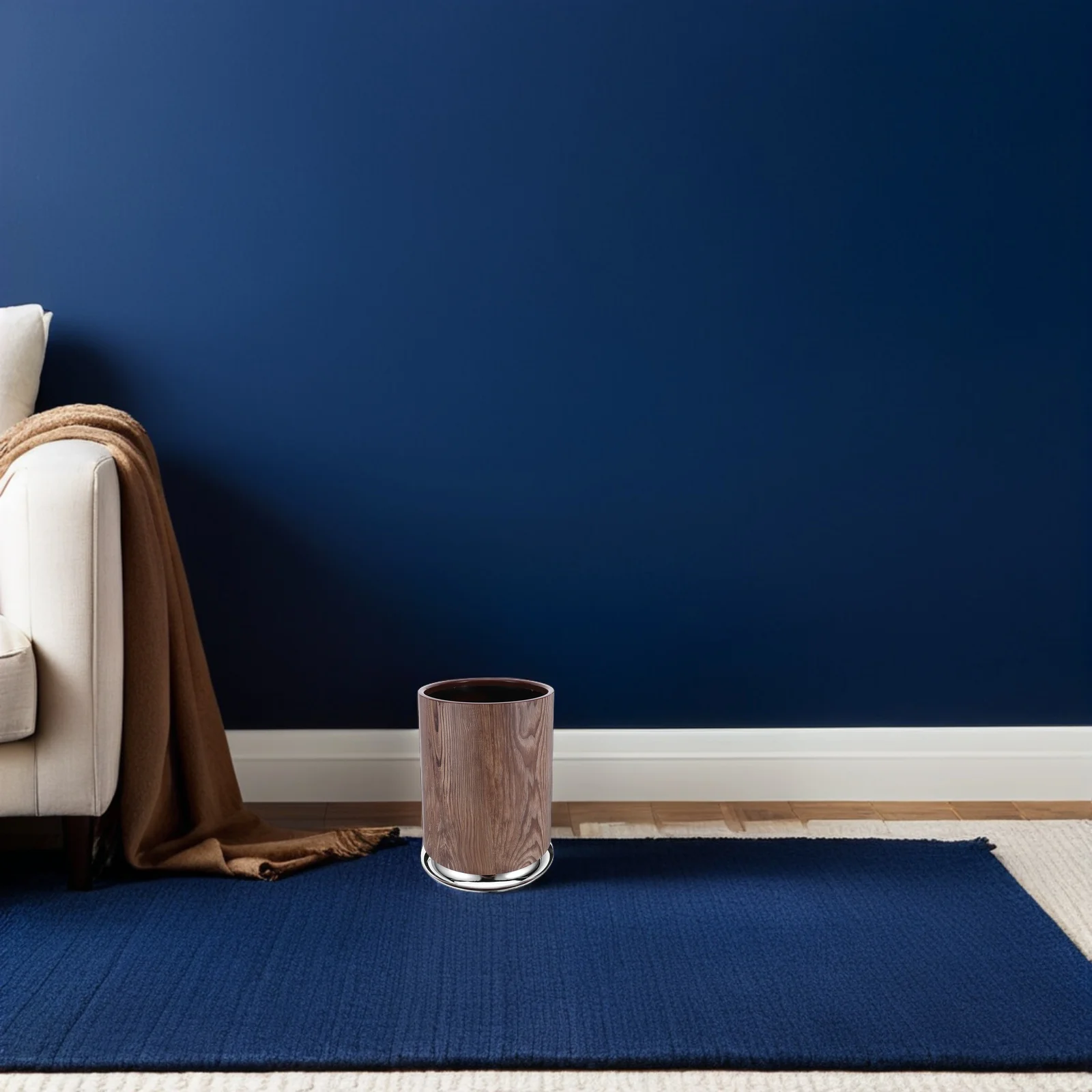 

Wood Grain Trash Can Light Brown Round Kitchen Waste Bin Compact For Home Office Bedroom Bathroom Small Space Storage Basket