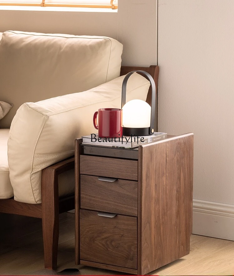 

*North American black walnut bedside table solid wood wireless charging removable side cabinet