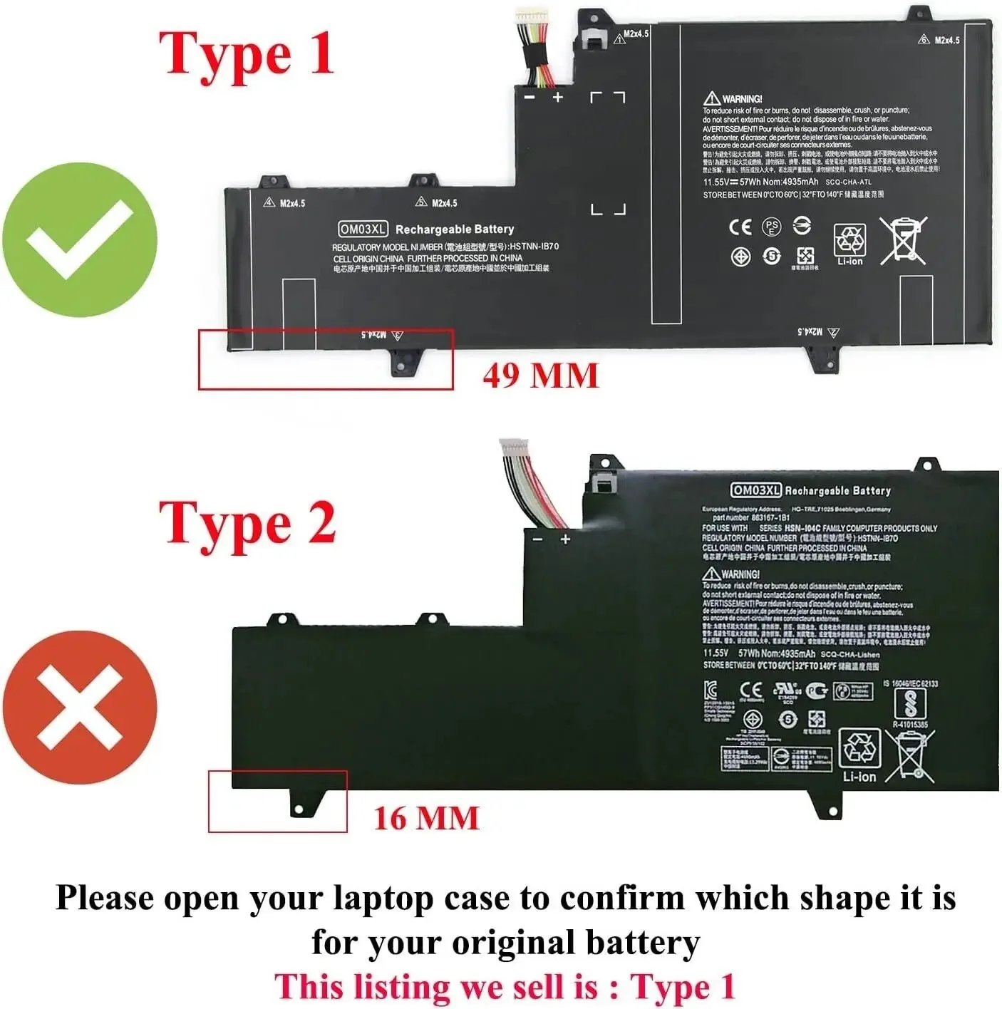 

OM03XL Battery For HP EliteBook X360 1030 G2 863167-1B1 863280-855 HSTNN-IB70