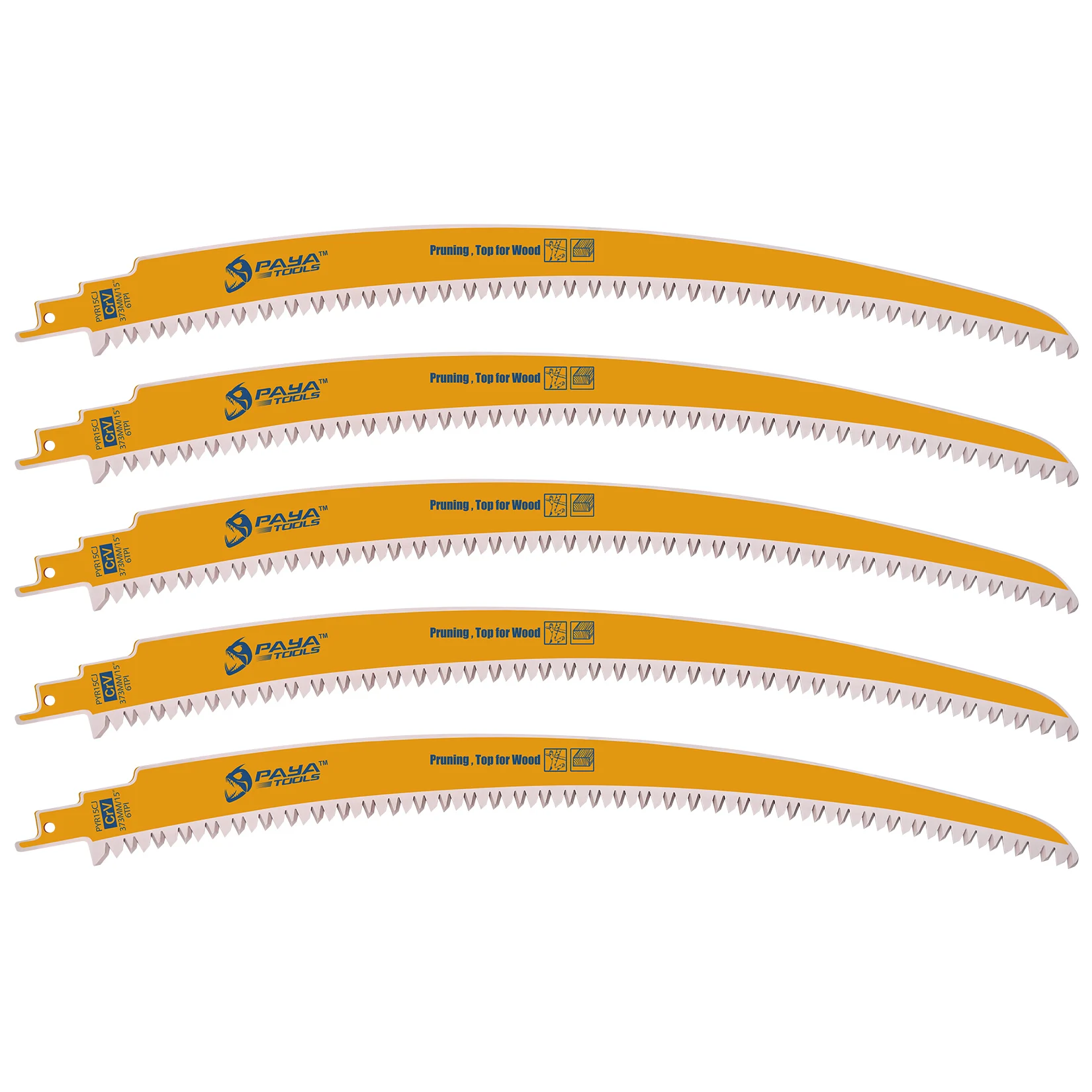 PAYA 15Inch Japanese Teeth Curved Edge Reciprocating Saw Blades 6TPI Wood Pruning Blades for Tree Trimming Branch Cutting