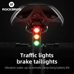 ROCKBROS Bicycle Lights Smart Creative Three Color Bicycle Warning Taillights Type-C Rechargeable Auto Wake-Up Bike Rear Lamp