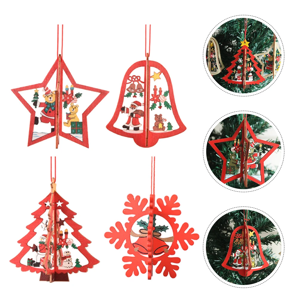 

4 Pcs Laser Hollow Pendant Wood Ornaments for Tree Decorate Craft Small Hanging Man