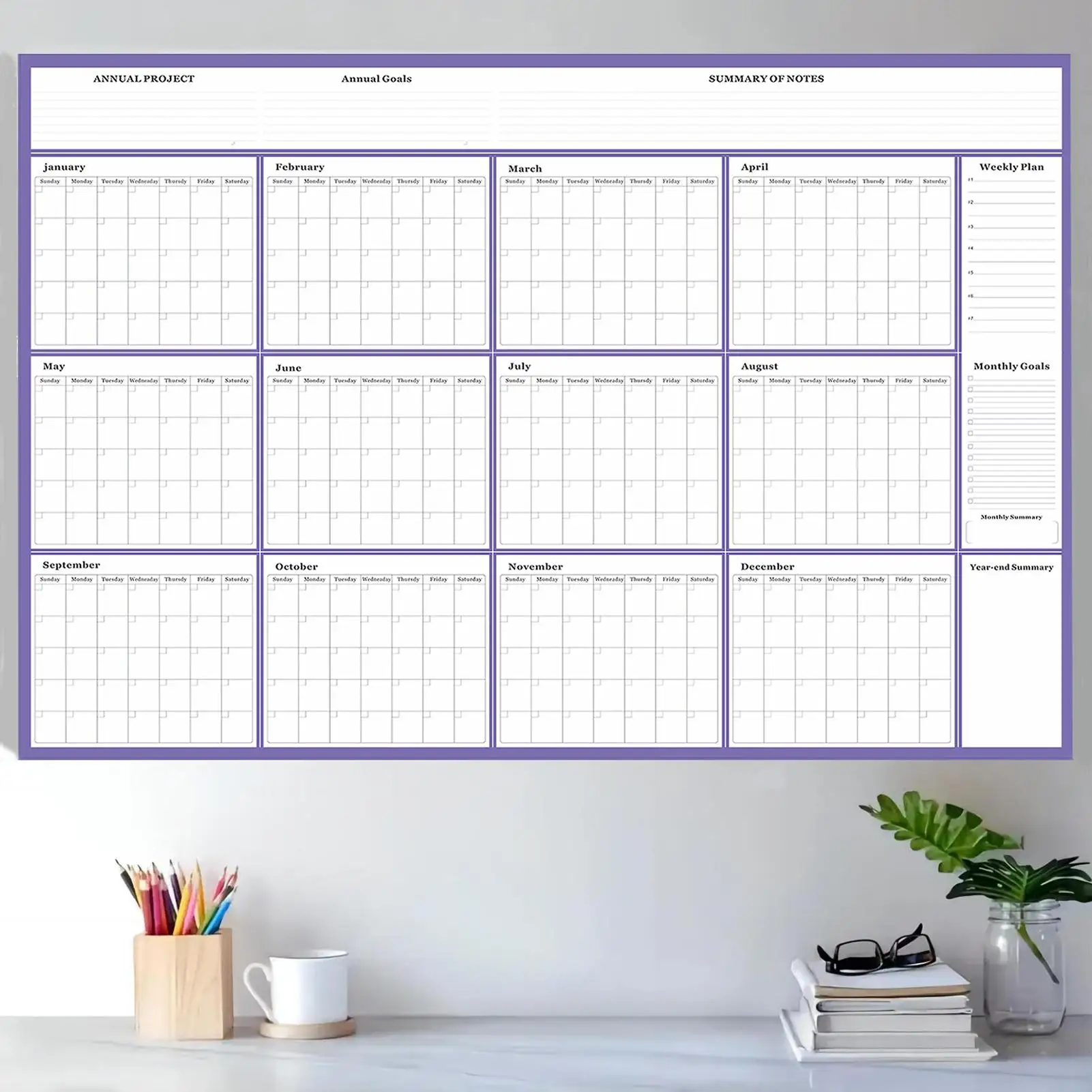 

Настенный календарь-планировщик на 2026 год с крупной сеткой, многоразовый, на 12 месяцев, для дома, квартиры, офиса, школы, семьи