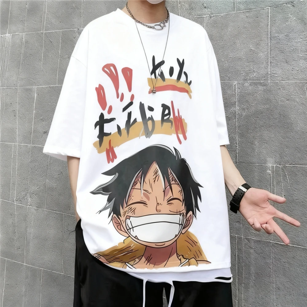 

2026 "One Piece" Luffy Printed Couple's T-shirt Casual Top Comfortable Street Wear Pure Cotton Short-sleeved Shirt Large Size