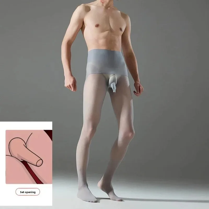 Men's Ultra-thin Airplane Cover Pantyhose Summer Seamless High-waisted Men's Stockings Thin Sexy Silky Smooth and Shiny