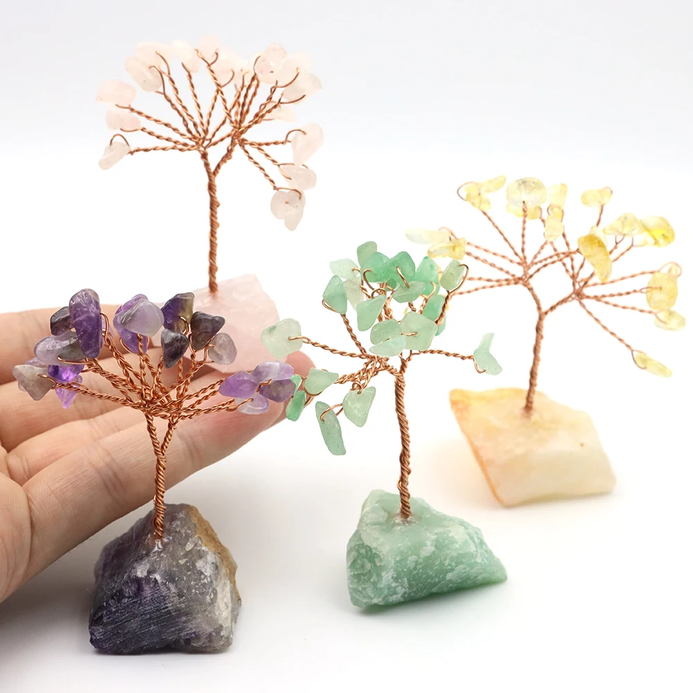 

Healing Crystal Money Tree Copper Wire Wrapped Raw Gemstone Base Citrine Feng Shui Super Mini Trees Home Decor Lots Wholesale