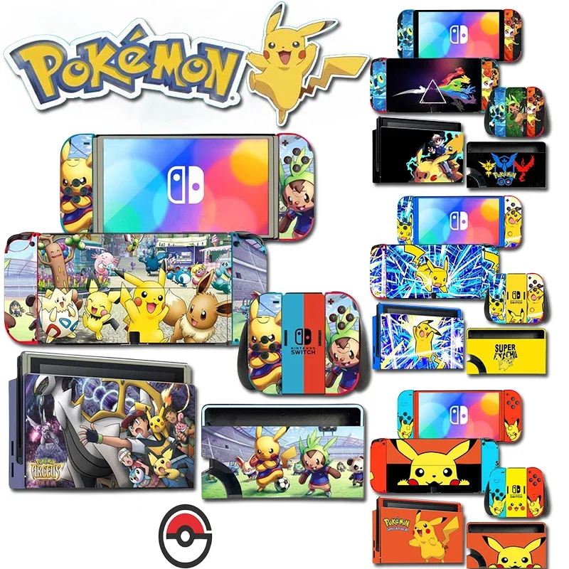 2023 Pokemon Pikachu Switch Oled Stickers  Game Console Skin Sticker Decal for Switch OLED Console Joy-con Controller Dock Skin