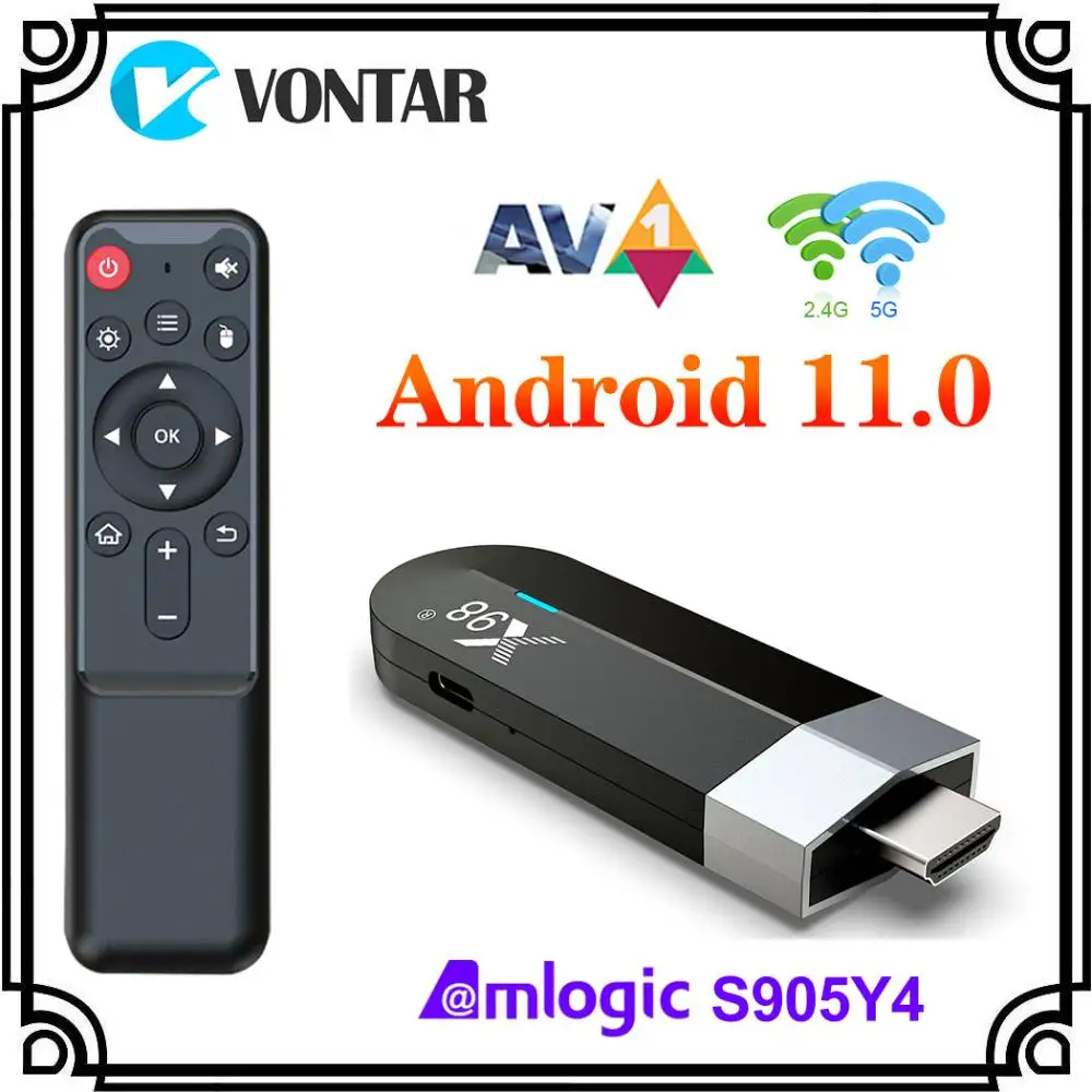 X98 S500 4GB 32GB AV1 Android 11 TV Stick Amlogic S905Y4 2GB 16GB Support Dual Wifi Google Player Youtube X98 Dongle VS X96S KD1