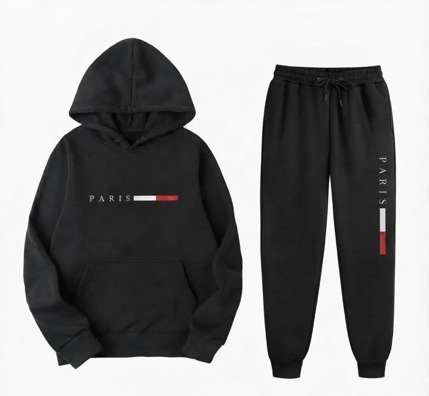 Paris Letter Print Men Hoodie Set Casual Sports Hooded Sweatshirt & Jogger Pants 2 Piece Outfit