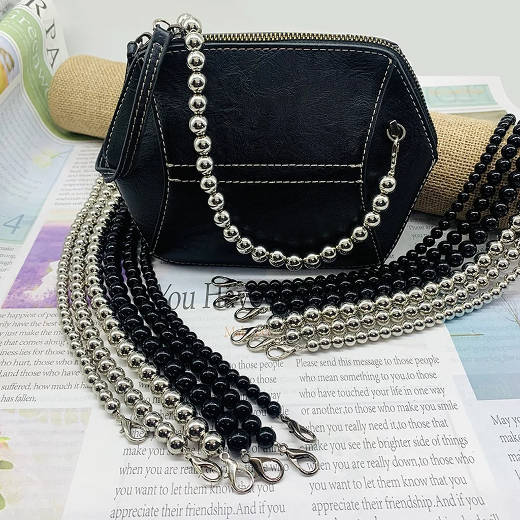 Handbag Replacement Strap Peel-Resistant Pearl Beaded Bag Chain Beaded Bag Strap Metal Faux Pearl Bag Strap For Dating Handbags