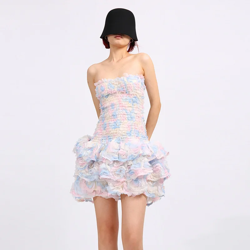 3D Bloem Formele Avond Taart Jurk Vrouwen Zomer Tule Korte Jurken Party Girl Verjaardag Mini Baljurk Corset Mini Vestidos - afbeelding 2