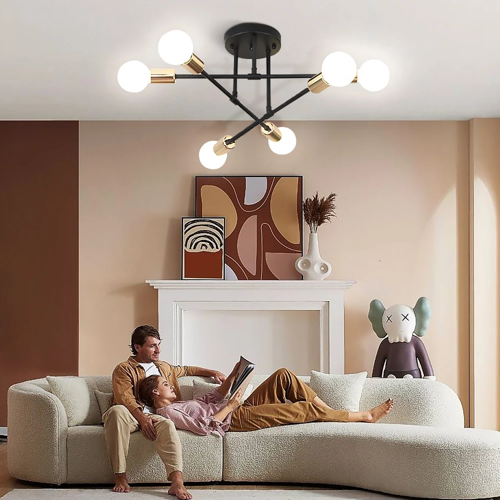 E27 LED-Deckenpendelleuchte Retro Metallmaterial 6-Köpfige Deckenlampe für Schlafzimmer Wohnzimmer Moderne Pendelleuchten-Dekoration – Detail 2