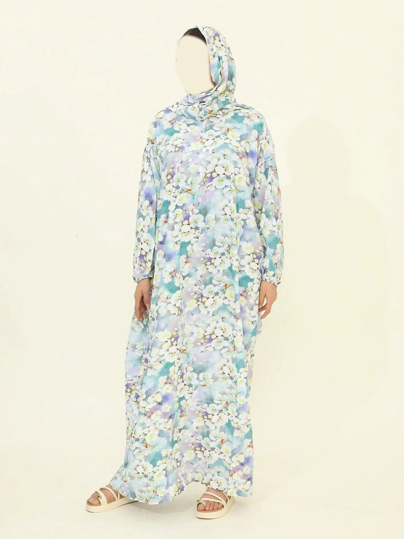 ملابس نسائية جديدة بمقاسات كبيرة في دبي، رداء طويل للنساء المسلمات في الشرق الأوسط، وشاح تقليدي، رداء صلاة عصري متكامل