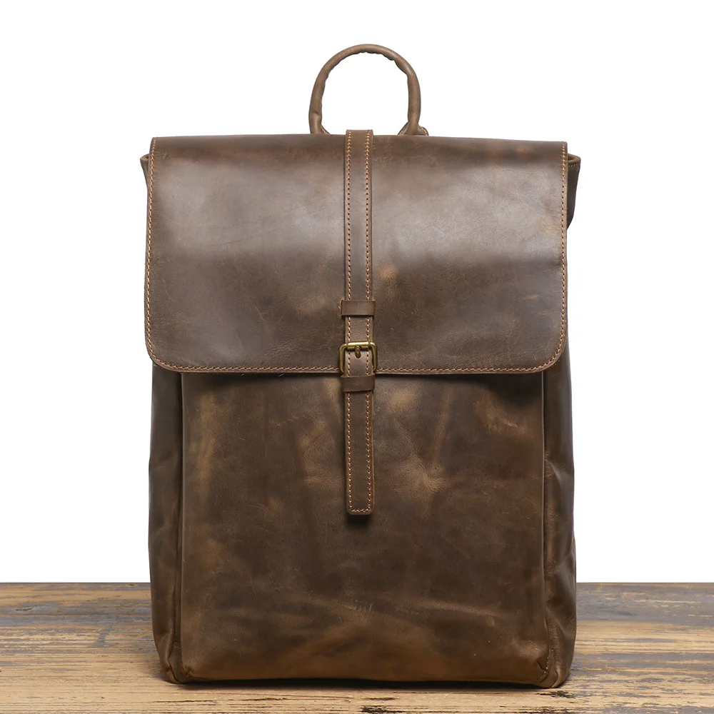 

Retro men's leather backpack, Crazy Horse leather, business trip, large-capacity computer backpack, fashionable, simple and vers