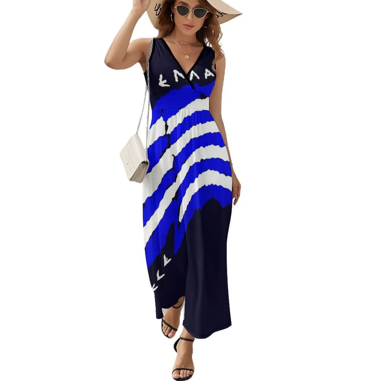 

Greece Hellas Patriotic Flag Sleeveless Dress party dress women elegant luxury Clothing long dress women summer