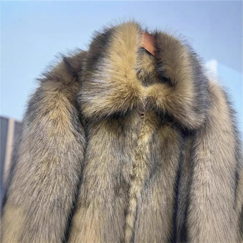

2025 Fashion Fox Fur Coat Women's Short Faux Fur Overcoat Winter Thicken Loose Jacket Streetwear Lady Zipper-up Fur Outerwear
