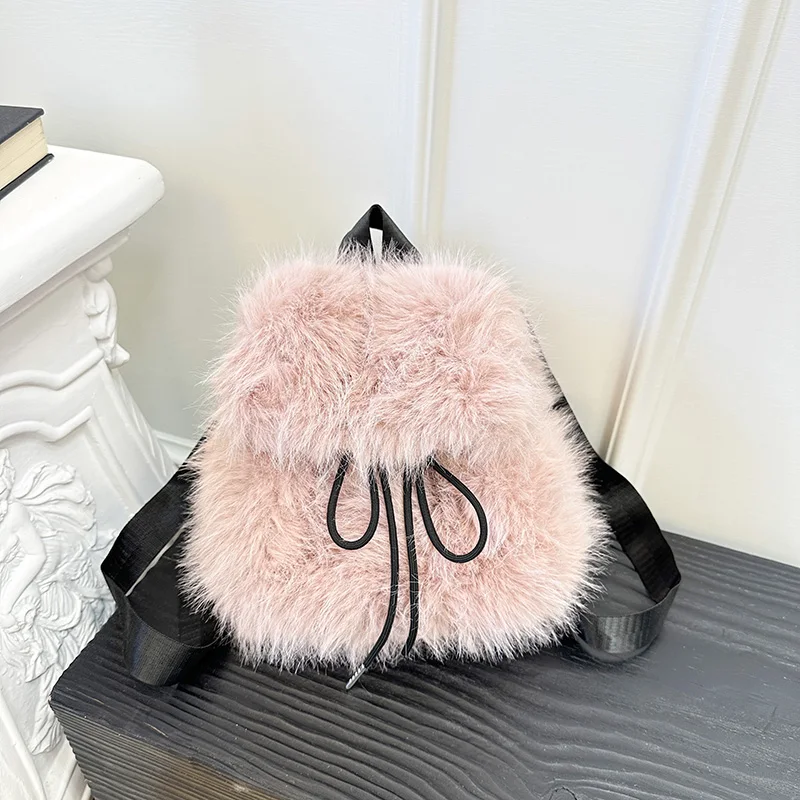 Velvet Solid Color String Cute Backpacks 2025 Hot Sale Women's Bags Winter Soft Exquisite Design Sense Fashion Backpacks