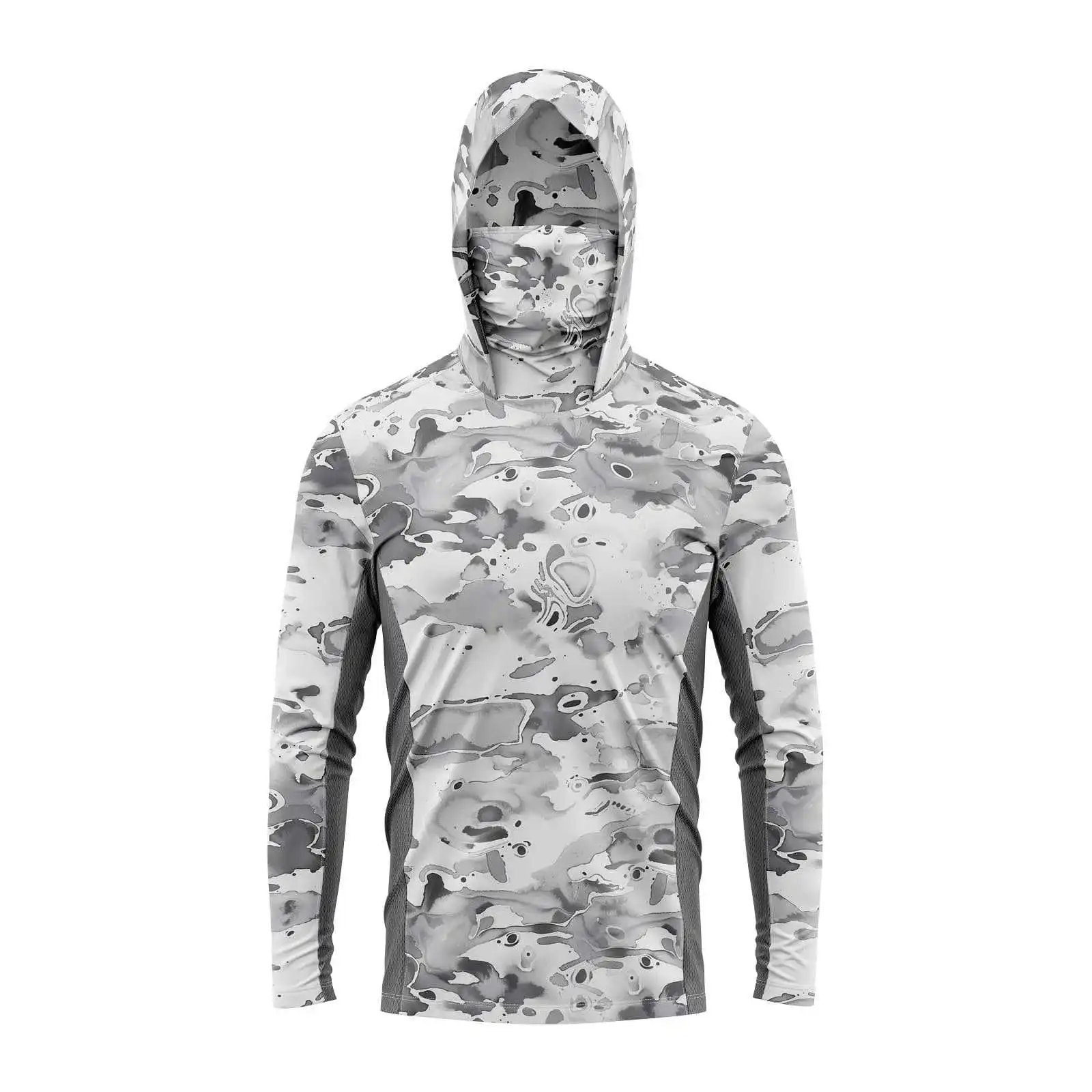 قميص صيد مموه بغطاء للرأس مع قناع وجه خفيف الوزن للحماية من الشمس وأكمام طويلة ملابس صيد للرجال