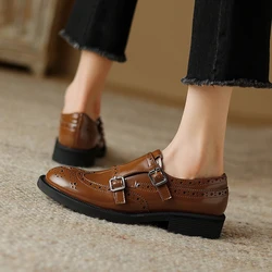 2024 New Autumn Women Oxford Loafers Retro Chelsea Women Shoes Luxury Pumps Genuine Leather Bullock Shoes Ladies Shoes