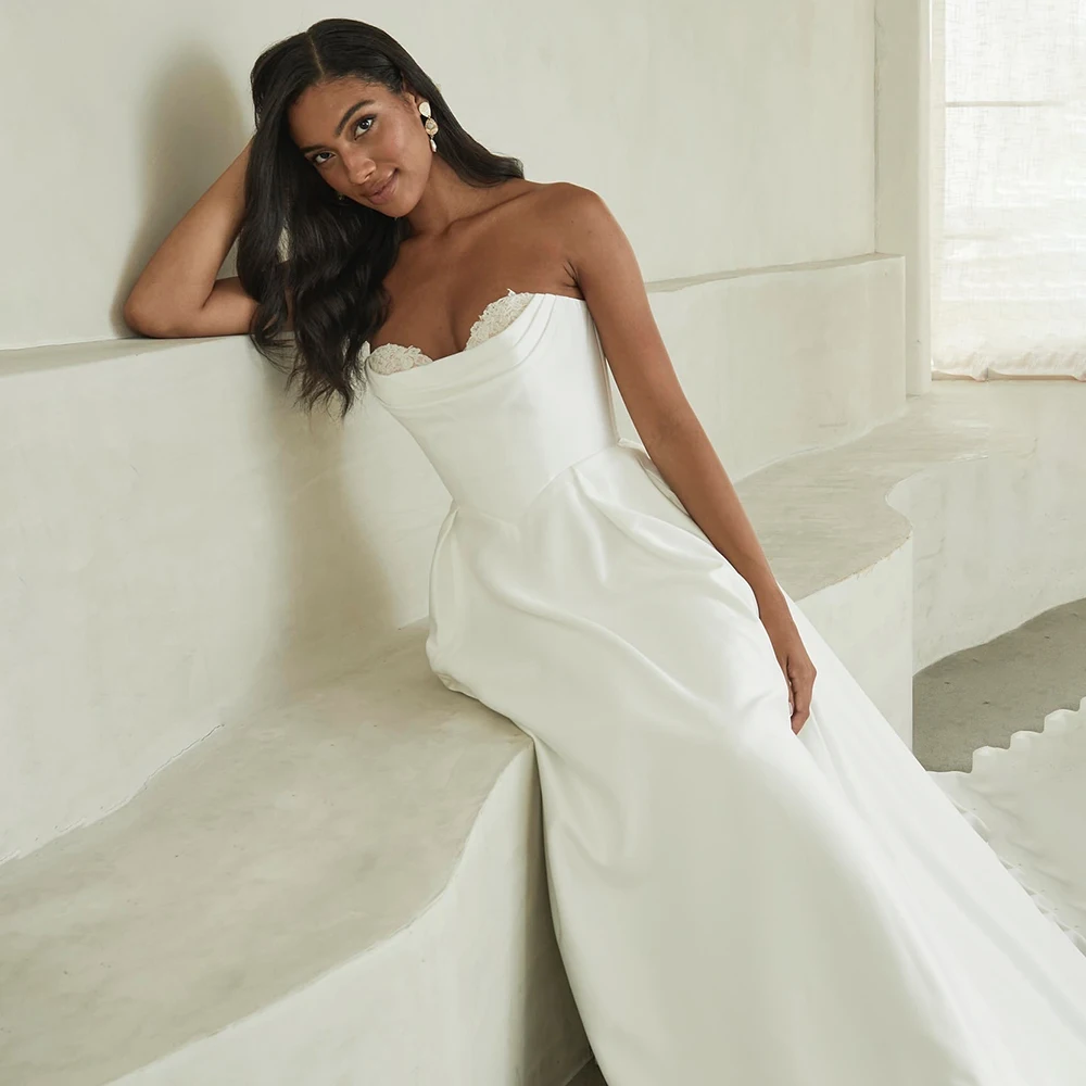 

Customized Temperament Off Shoulder A-line 3/4 Removable Sleeve Bride Gown Backless High Slit Wedding Dresses vestidos de novia