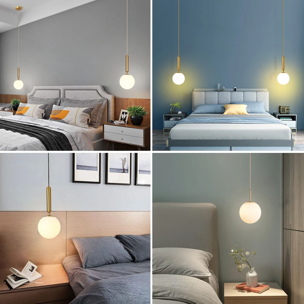 Modern Nordic Glass Ball Pendant Lights Creative Minimalist LED Hanging Lamp Designer for Bedroom Bedside Dining Room Coffee Bar