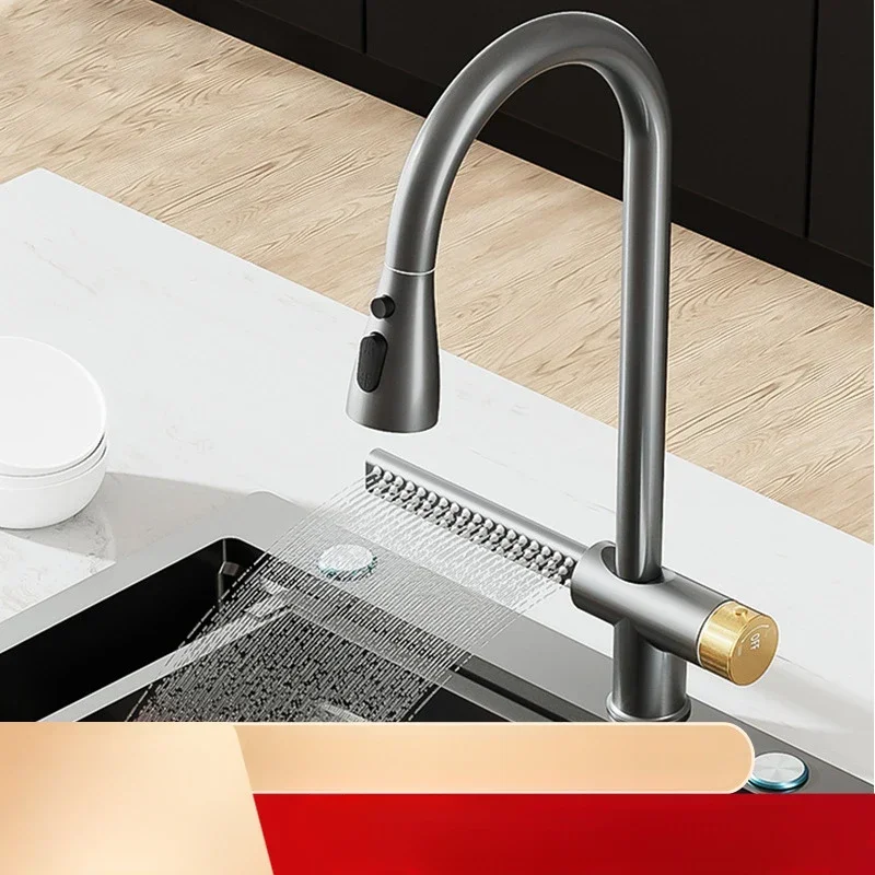 Gunmetal grey pull-out tap Rainfall hot/cold anti-splash swivel sink mixer