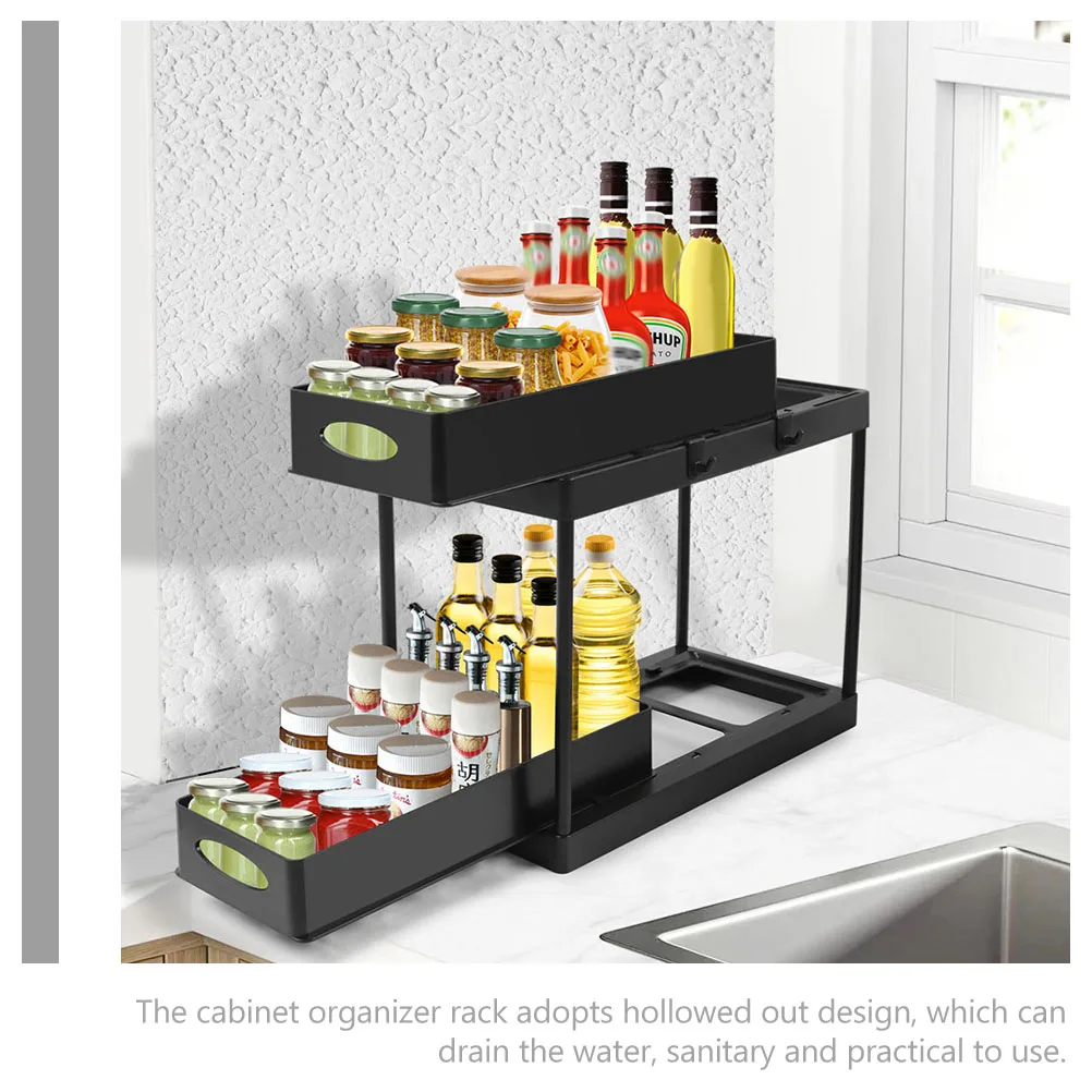 

2-Tier Under Sink Storage Rack Expandable Sliding Organizer For Kitchen Bathroom Cabinet Countertop Spice Jar Holder Telescopic