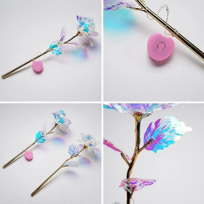 محاكاة زهرة الورد مع أضواء الفلورسنت ، ورود مطلية بالرقائق ، زهرة اصطناعية ، ديكور حفل زفاف ، هدية عيد الحب #6