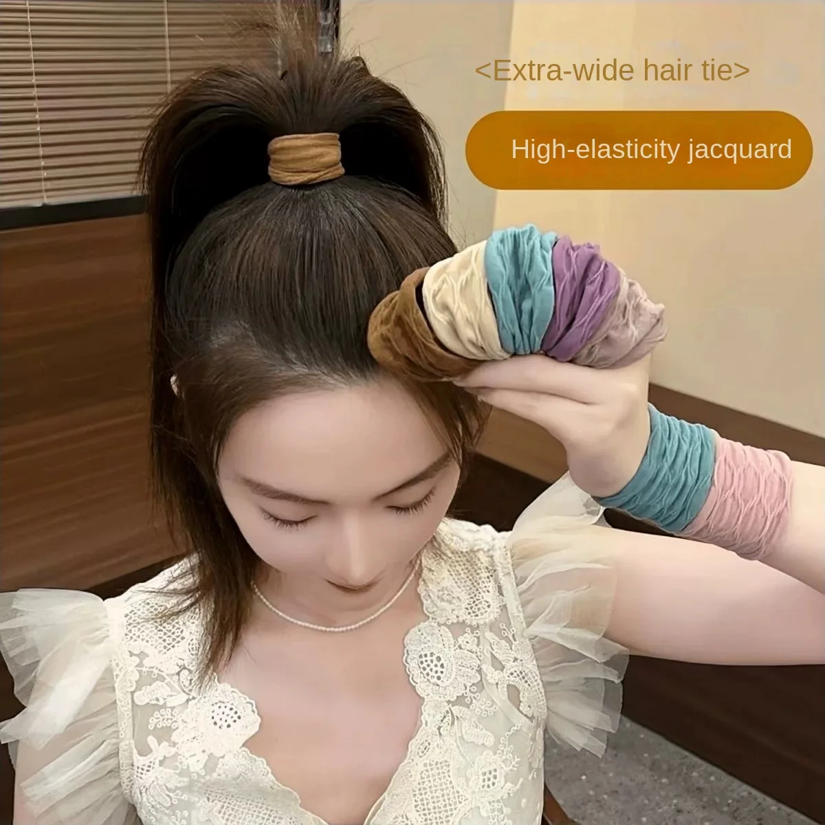 5PCS Widen Hair Band Thicken Hair Ties Women Ponytail Holder Stripe Rubber Band Sports Scrunchies Fashion Hair Accessories Set