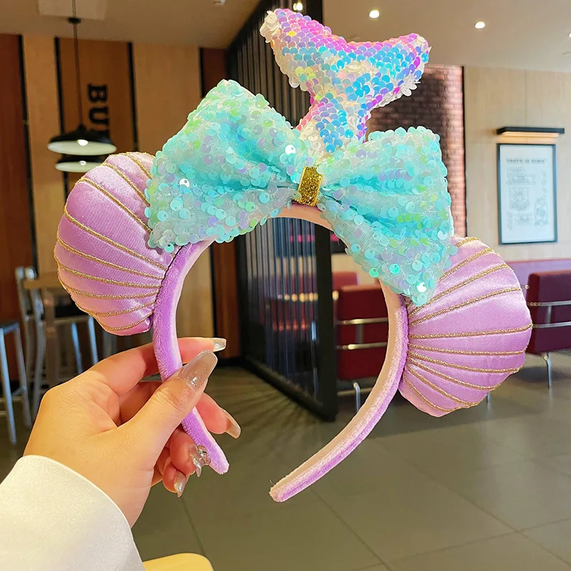 Amusement Park New Shell Mickey Hair Hoops Cute Bow Hair Hoops Children's Funny and Sweet Headbands Hair Accessories Headwear