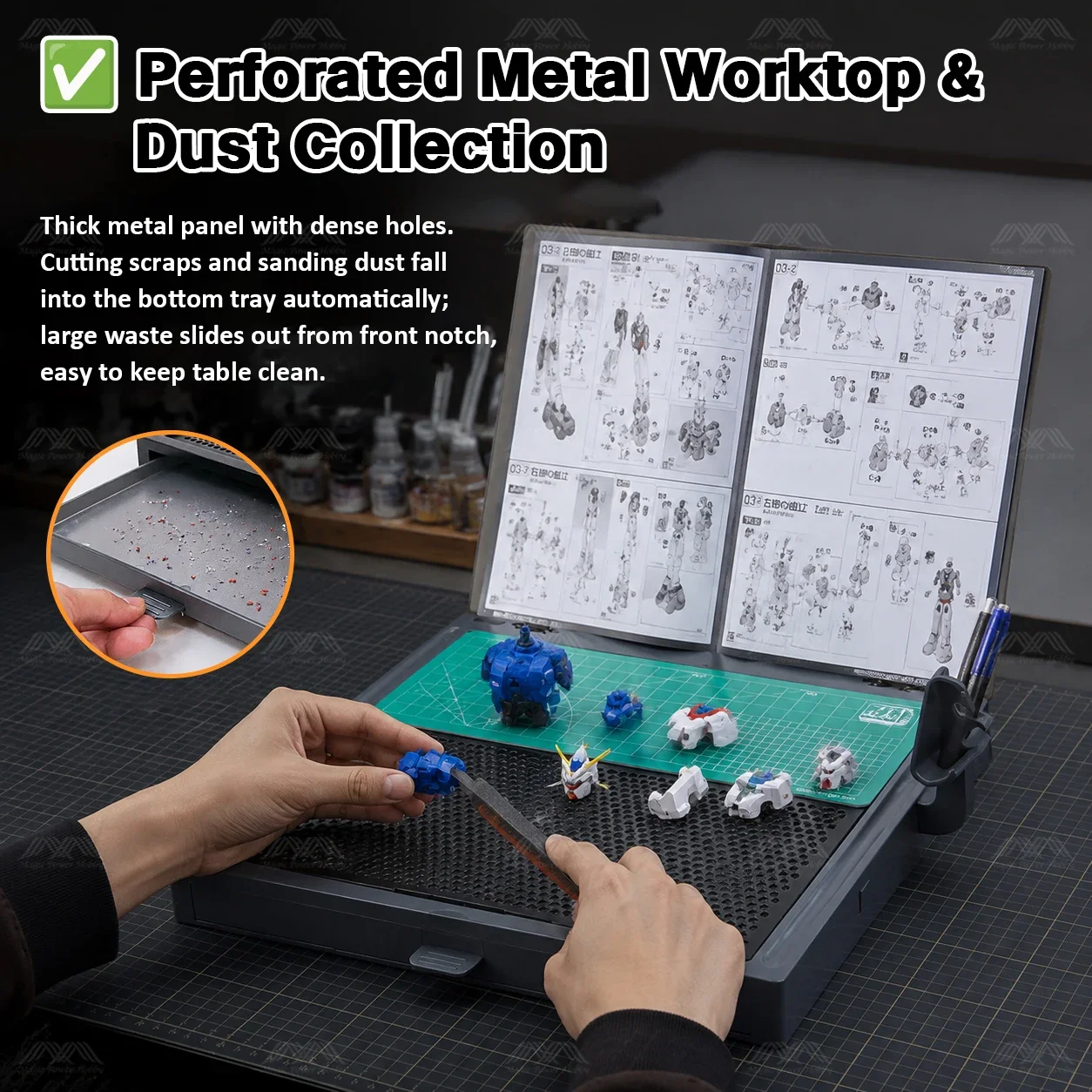 Plamokojo Model Workstation Ver2.0 Portable Cutting Mat Workbench for Scale Model Building Sanding Assembly Hobby Craft Tools