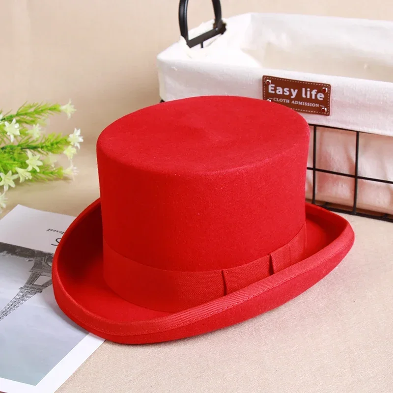 Wool Flat Man Top Hat Fashion Fedora Hats Versatile Panama Magician Cap Gentleman Cylinder Strap Steampunk Unisex Elegant