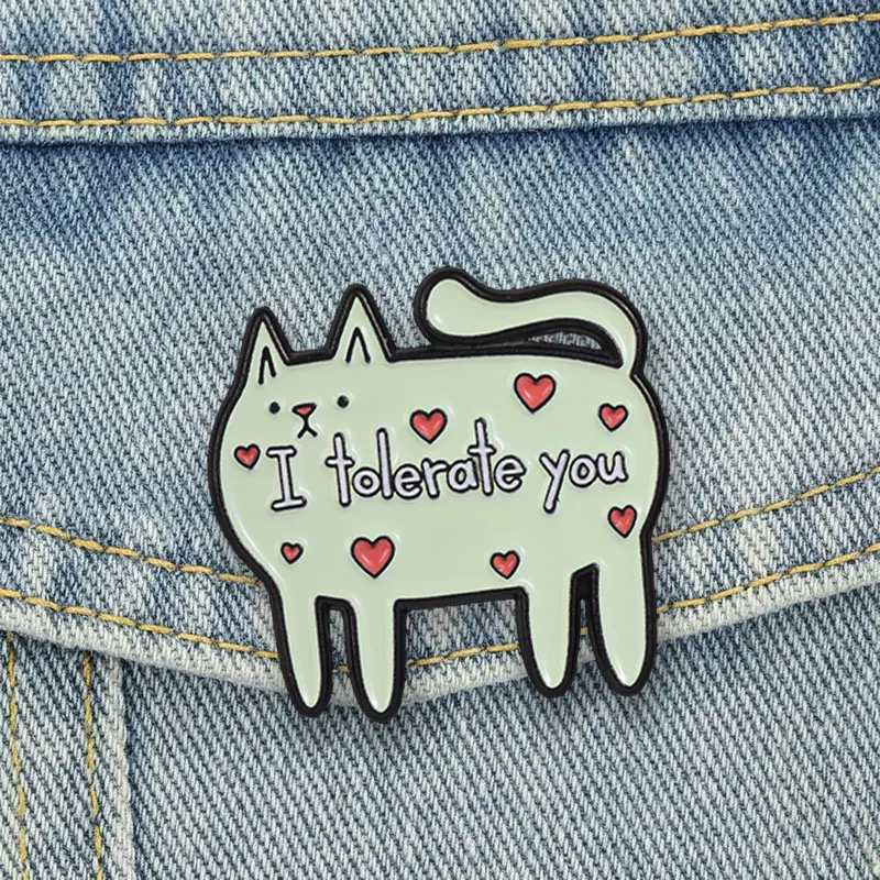 "I toleriere dich" Emaille-Abzeichen, Herz-Heilende Katzen-Muster-Pin, Lustiger Slogan, Deko-Brosche, Accessoire, Geschenk für Katzenliebhaber – Detail 2