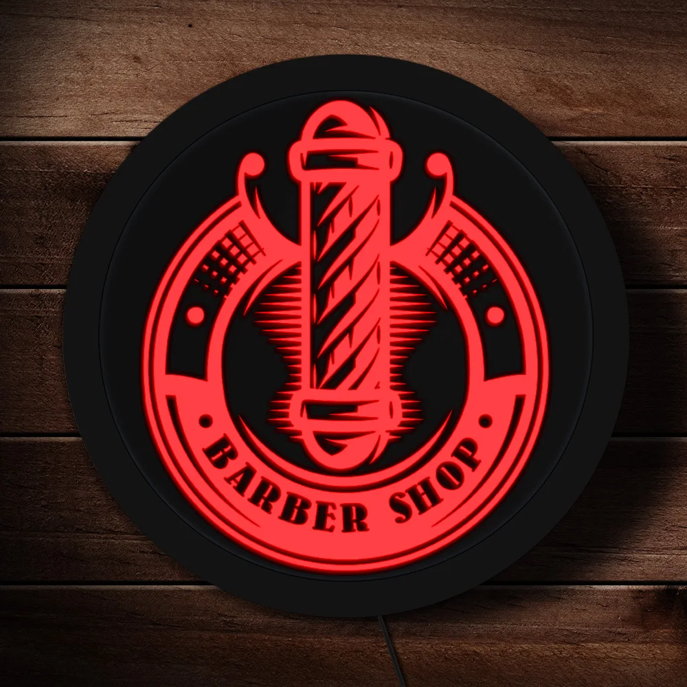 Vintage Barber Shop Pole LED Neon Sign Lighting Barber Business Brand Logo Open Sign LED Hanging Board Hair Store Advertisement