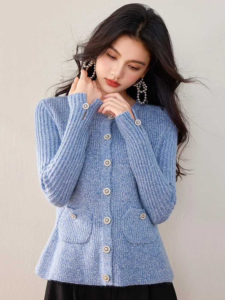 2024 Autumn Fashion Knitted Cardigan Women Casual O-neck Single Breasted Long Sleeve Sweater Temperament Slimming Top